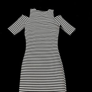 Shoulder cutout striped dress